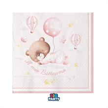 TOVAGLIOLI BATTESIMO BABY ORSETTO ROSA 25X25 16 PZ