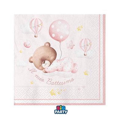 TOVAGLIOLI BATTESIMO BABY ORSETTO ROSA 25X25 16 PZ