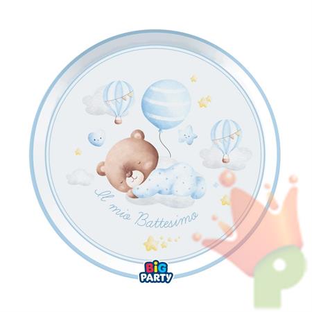 PIATTI BATTESIMO BABY ORSETTO CELESTE 24 CM 6 PZ