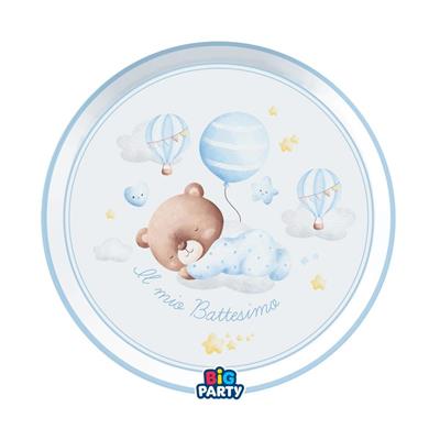 PIATTI BATTESIMO BABY ORSETTO CELESTE 24 CM 6 PZ