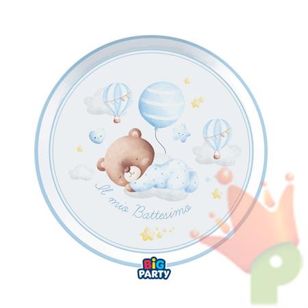 PIATTI BATTESIMO BABY ORSETTO CELESTE 18 CM 6 PZ