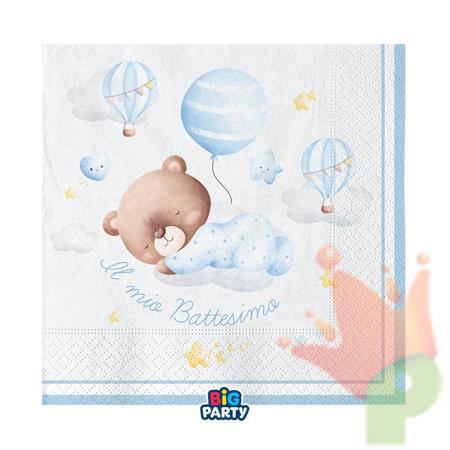 TOVAGLIOLI BATTESIMO BABY ORSETTO CELESTE 33X33 16 PZ