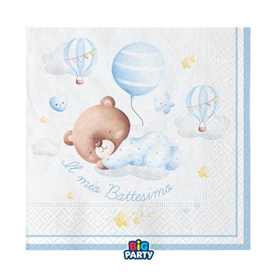 TOVAGLIOLI BATTESIMO BABY ORSETTO CELESTE 33X33 16 PZ