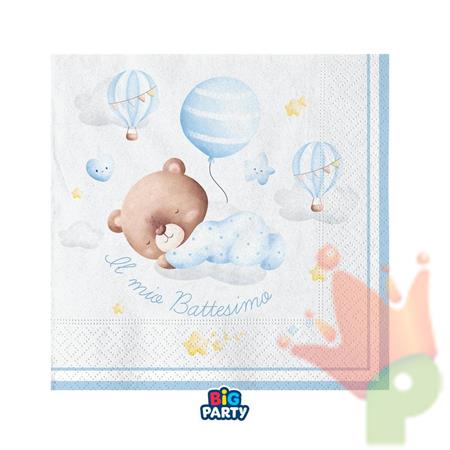 TOVAGLIOLI BATTESIMO BABY ORSETTO CELESTE 25X25 16 PZ
