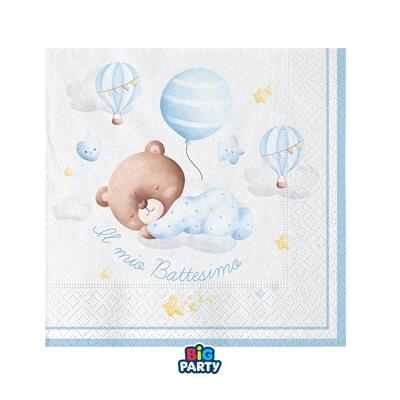 TOVAGLIOLI BATTESIMO BABY ORSETTO CELESTE 25X25 16 PZ