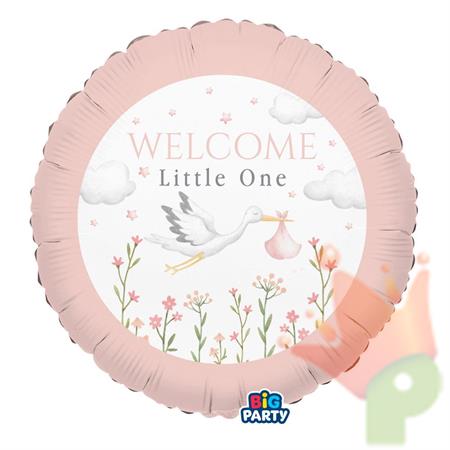 PALLONCINO MYLAR NASCITA CICOGNA ROSA WELCOME LITTLE ONE 45 CM