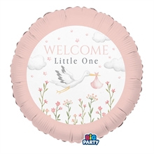 PALLONCINO MYLAR NASCITA CICOGNA ROSA WELCOME LITTLE ONE 45 CM