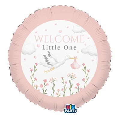 PALLONCINO MYLAR NASCITA CICOGNA ROSA WELCOME LITTLE ONE 45 CM