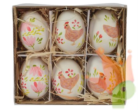 UOVA DA APPENDERE DECORO FIORI / GALLINA 6 PZ 4XH.6 CM