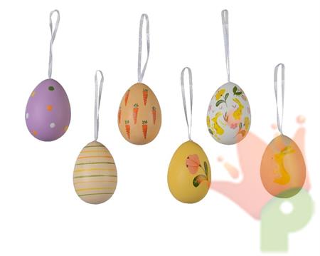 UOVA DA APPENDERE IN POLISTIROLO DECORATO 6 PZ 9 CM