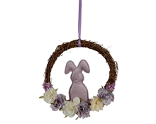 GHIRLANDA CORONA FUORIPORTA PASQUA CON CONIGLIETTO E FIORI 27 CM