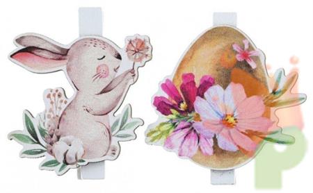 MOLLETTE CON CLIP PASQUA CONIGLIETTO/OVETTO 6 PZ 4X5 CM