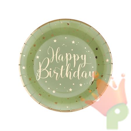 PIATTI VERDE OLIVA HABBY BIRTHDAY ORO 22,5 CM 10 PZ