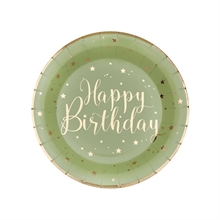 PIATTI VERDE OLIVA HABBY BIRTHDAY ORO 22,5 CM 10 PZ