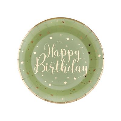 PIATTI VERDE OLIVA HABBY BIRTHDAY ORO 22,5 CM 10 PZ