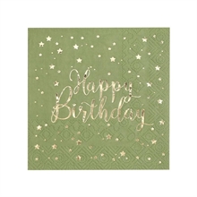 TOVAGLIOLI VERDE OLIVA HAPPY BIRTHDAY ORO 25X25 20 PZ