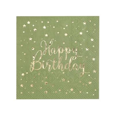 TOVAGLIOLI VERDE OLIVA HAPPY BIRTHDAY ORO 25X25 20 PZ