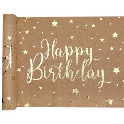 RUNNER TAVOLO KRAFT HAPPY BIRTHDAY ORO 28CMX3MT