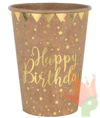 BICCHIERI IN CARTA KRAFT HAPPY BIRTHDAY ORO 10 PZ 27 CL