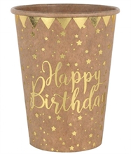 BICCHIERI IN CARTA KRAFT HAPPY BIRTHDAY ORO 10 PZ 27 CL