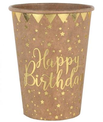 BICCHIERI IN CARTA KRAFT HAPPY BIRTHDAY ORO 10 PZ 27 CL