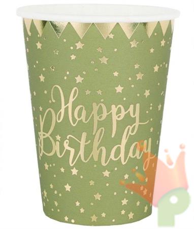 BICCHIERI IN CARTA VERDE OLIVA HAPPY BIRTHDAY ORO 10 PZ 27 CL