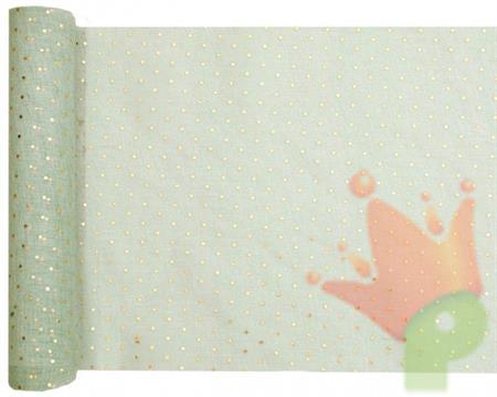 RUNNER DA TAVOLO VERDE SALVIA POIS ORO 26CMX3MT