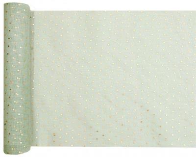 RUNNER DA TAVOLO VERDE SALVIA POIS ORO 26CMX3MT