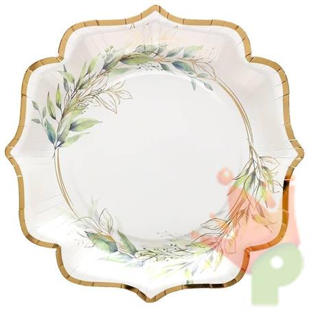 PIATTI BIANCHI DECO FOGLIE BORDO ORO 10 PZ 21 CM