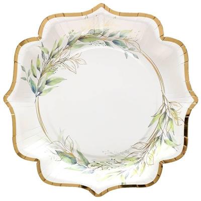 PIATTI BIANCHI DECO FOGLIE BORDO ORO 10 PZ 21 CM