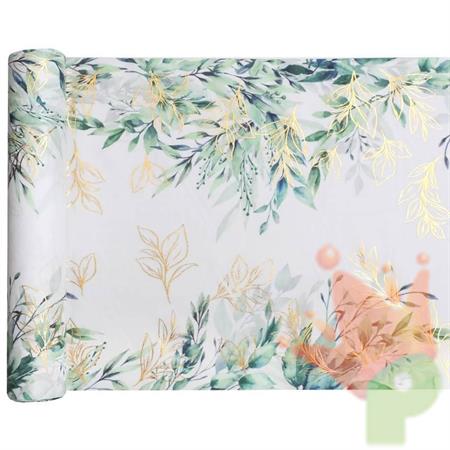 RUNNER DA TAVOLO DECO FOGLIE VERDI ORO 28CMX3MT