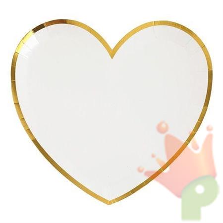 PIATTI FORMA CUORE BIANCO BORDO ORO 22,5X20 CM 10 PZ