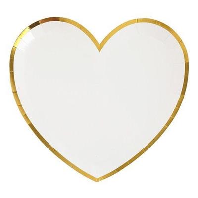 PIATTI FORMA CUORE BIANCO BORDO ORO 22,5X20 CM 10 PZ