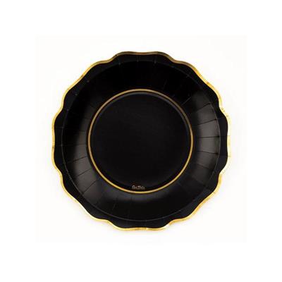 PIATTI IN CARTONCINO NERO BORDO ORO 27 CM 8 PZ