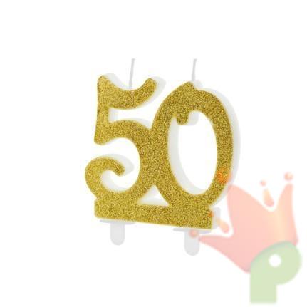 CANDELINA NUMERO 50 ORO GLITTER 7,5 CM