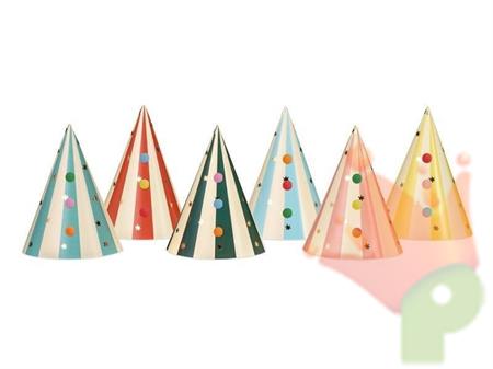 CAPPELLINI IN CARTA CIRCO CON POM POM 6 PZ 11 CM