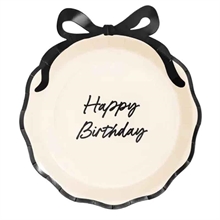 PIATTI HAPPY BIRTHDAY CREMA CON FIOCCO BORDO NERO 6 PZ 24 CM
