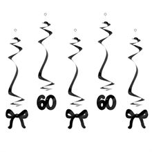 FESTONE PENDENTI 60 ANNI CON FIOCCHI NERI 5 PZ 50 CM
