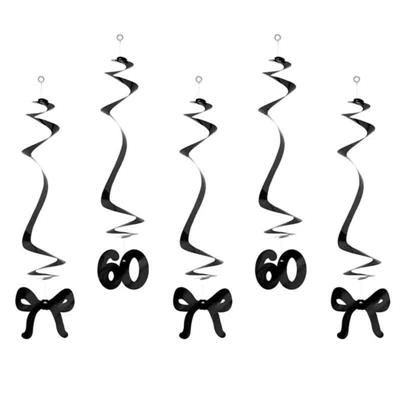 FESTONE PENDENTI 60 ANNI CON FIOCCHI NERI 5 PZ 50 CM