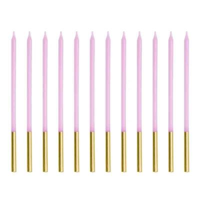 CANDELINE STELO LILLA CON BASE ORO 12 PZ 14 CM