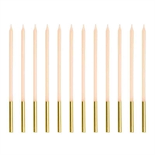 CANDELINE STELO ROSA CON BASE ORO 12 PZ 14 CM