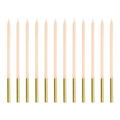 CANDELINE STELO ROSA CON BASE ORO 12 PZ 14 CM