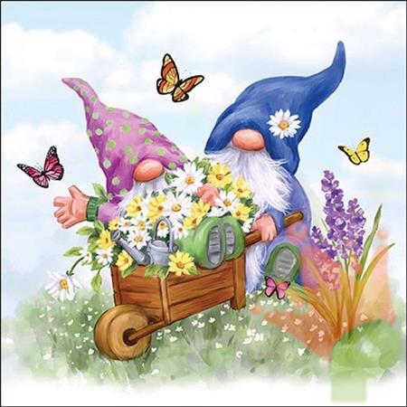 TOVAGLIOLI DECORO GNOMI NEL GIARDINO 33X33 CM 20 PZ