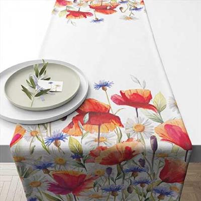 RUNNER DA TAVOLO DECORO PAPAVERI E FIORDALISI 40X150 CM