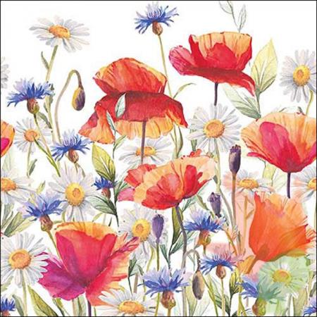 TOVAGLIOLI DECORO FIORI PAPAVERI E FIORDALISI 33X33 CM 20 PZ