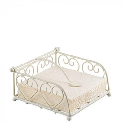 PORTATOVAGLIOLI IN METALLO DECORO CUORI CREMA 14X14X6,5 CM