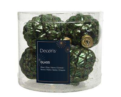 PENDENTI IN VETRO PIGNE VERDE PINO GLITTER 7X5 CM 6 PZ