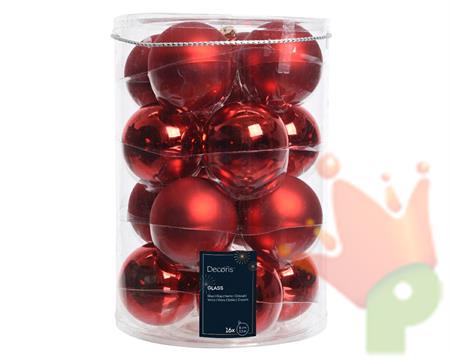 PALLINE DI NATALE IN VETRO ROSSO LUCIDO OPACO 8CM 16 PZ