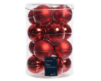 PALLINE DI NATALE IN VETRO ROSSO LUCIDO OPACO 8CM 16 PZ