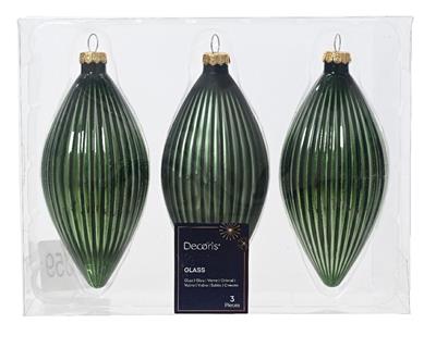 PENDENTI NATALIZI IN VETRO FORMA OLIVA VERDE 13 CM 3 PZ